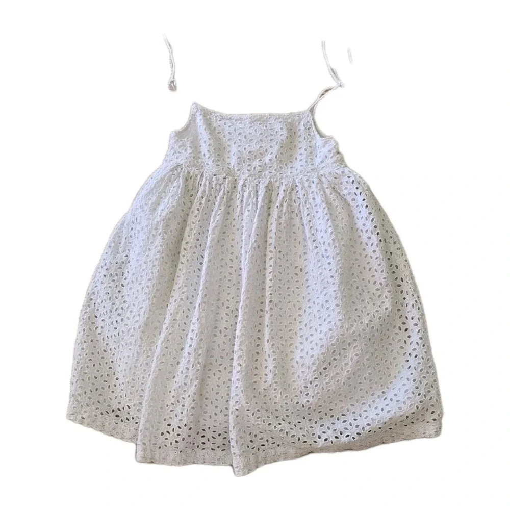Gap Kids Girls White Eyelet Dress SZ S 6-7 Smocked Back Cotton‎ Lined Sundress